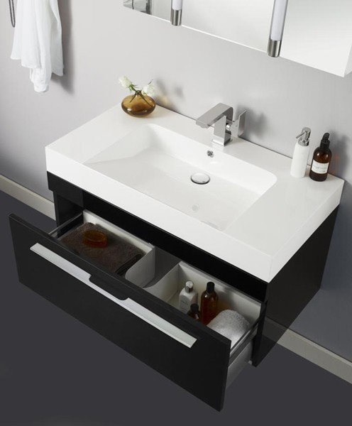 Example image of Hudson Reed Midnight Wall Hung Vanity Unit With Basin & Drawer (Black).