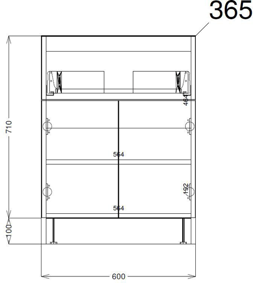 Technical image of HR Urban Floor Standing 600mm Vanity Unit & Basin Type 2 (Cashmere).
