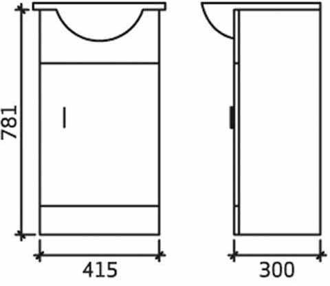 Technical image of Ultra Beaufort 450mm Vanity Unit With Mirror & Ceramic Basin (White).