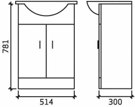 Technical image of Ultra Beaufort 550mm Vanity Unit With Mirror & Ceramic Basin (White).