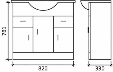 Technical image of Ultra Beaufort 850mm Vanity Unit With Ceramic Basin (White).