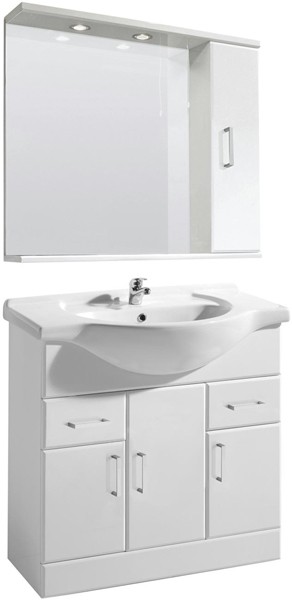 Larger image of Ultra Beaufort 850mm Vanity Unit With Mirror & Ceramic Basin (White).