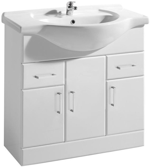 Example image of Ultra Beaufort 850mm Vanity Unit With Mirror & Ceramic Basin (White).