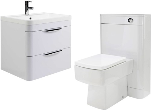 Larger image of Nuie Parade 600mm Vanity Unit Suite With BTW Unit, Pan & Seat (White).