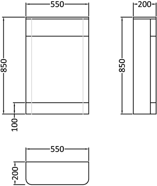 Technical image of Nuie Parade 600mm Vanity Unit Suite With BTW Unit, Pan & Seat (White).