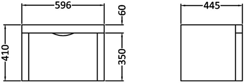 Technical image of Nuie Parade 600mm Vanity Unit Suite With BTW Unit, Pan & Seat (White).