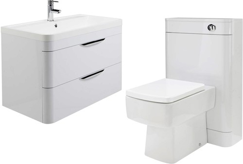 Larger image of Nuie Parade 800mm Vanity Unit Suite With BTW Unit, Pan & Seat (White).