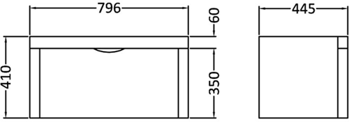 Technical image of Nuie Parade 800mm Vanity Unit Suite With BTW Unit, Pan & Seat (White).