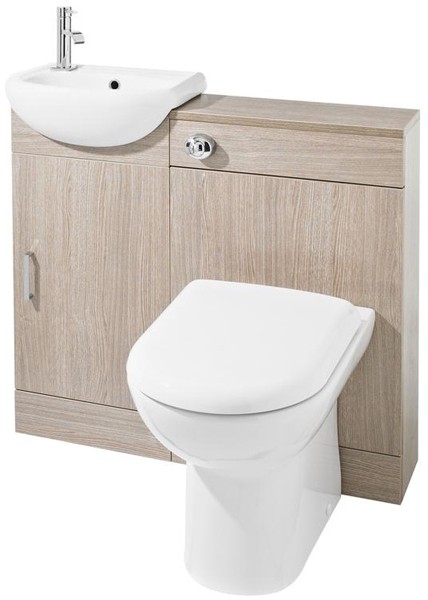 Example image of Ultra Furniture Portland Cloakroom Pack With Basin, Pan & Seat (Light Oak).
