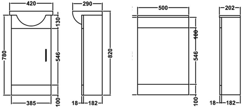 Technical image of Ultra Furniture Portland Cloakroom Pack With Basin, Pan & Seat (Light Oak).