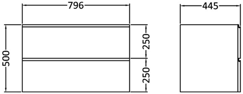 Technical image of Premier Tribute 800mm Vanity Unit Suite With BTW Unit, Pan & Seat (White).