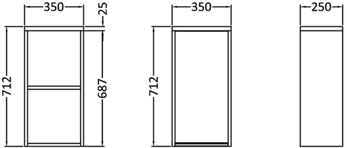 Technical image of Premier Tribute Wall Mounted Bathroom Storage Cabinet 350x712mm.