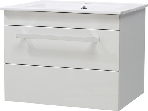 Larger image of Ultra Design Wall Hung Vanity Unit, Drawer & Basin (White). 600x450mm.