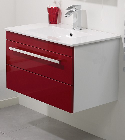 Example image of Ultra Design Wall Hung Vanity Unit With Drawer & Basin (Red). 600x450mm.