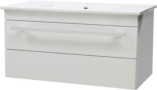 Larger image of Ultra Design Wall Hung Vanity Unit, Drawer & Basin (White). 800x450mm.