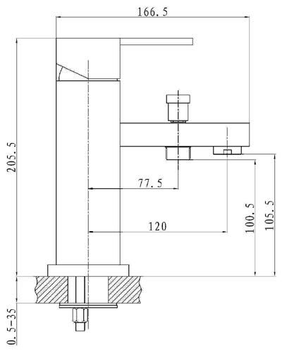 Technical image of Hudson Reed Genna Mono Bath Shower Mixer With Shower Kit.