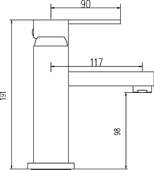 Technical image of Hudson Reed Genna Mono Basin Mixer With Free Push Button Basin Waste.