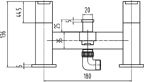 Technical image of Hudson Reed Genna Bath Shower Mixer Tap With Shower Kit & Wall Bracket.