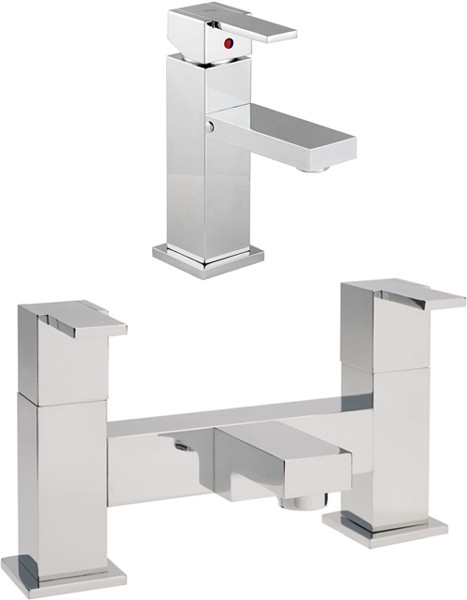 Larger image of Hudson Reed Genna Basin Mixer & Bath Filler Tap Set (Chrome).