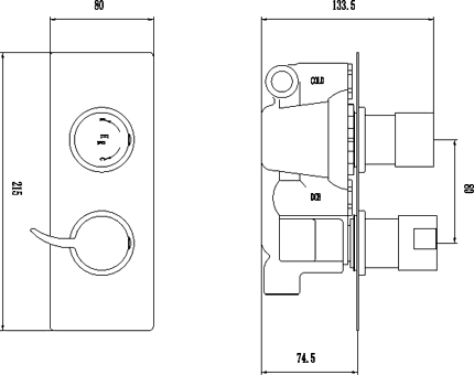 Technical image of Hudson Reed Grace 3/4" Twin Thermostatic Shower Valve With Diverter.