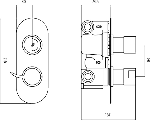 Technical image of Hudson Reed Grace 3/4" Twin Thermostatic Shower Valve With Diverter.