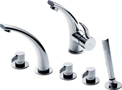 Larger image of Hudson Reed Grace Basin & 5 Tap Hole Bath Shower Mixer Tap With Shower Kit.