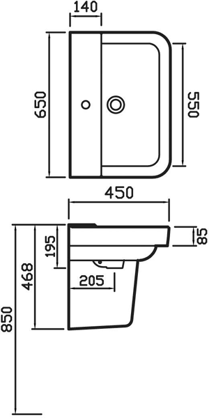 Technical image of Hudson Reed Ceramics 4 Piece Wall Hung Bathroom Suite With Toilet & Basin.