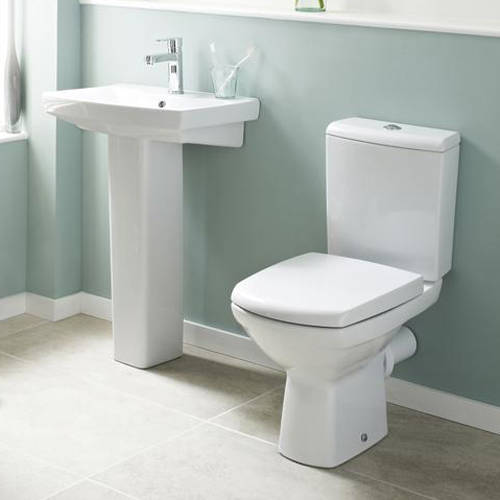 Larger image of Premier Ceramics Bathroom Suite With Toilet, 550mm Basin & Pedestal.