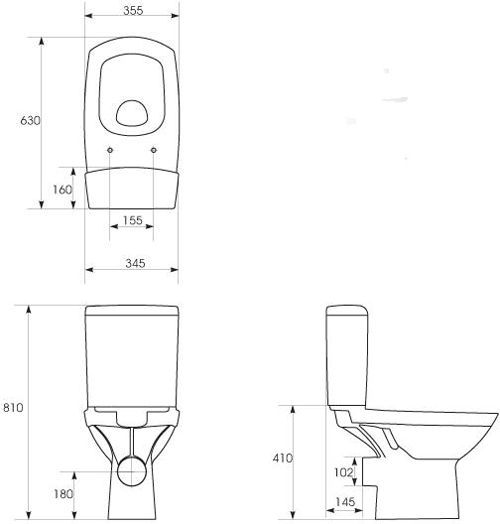 Technical image of Premier Ceramics Bathroom Suite With Toilet, 550mm Basin & Pedestal.