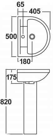 Technical image of Premier Harmony Bathroom Suite With Toilet, 500mm Basin & Pedestal.