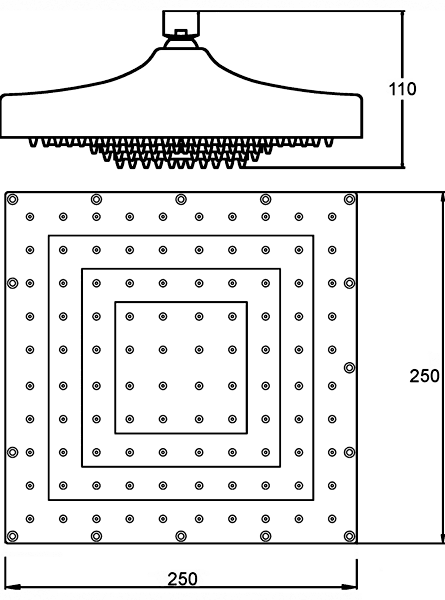 Technical image of Component Helix Square Shower Head (Chrome). 250x250mm.