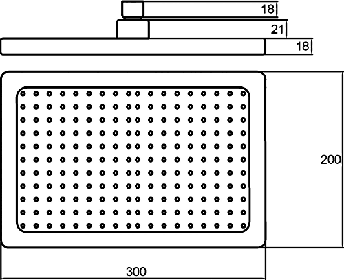 Technical image of Component Rectangular Shower Head (Chrome). 300x200mm.