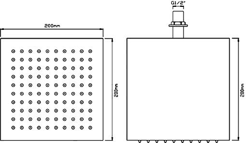 Technical image of Component Square Shower Head (Stainless Steel). 200x200x200mm.