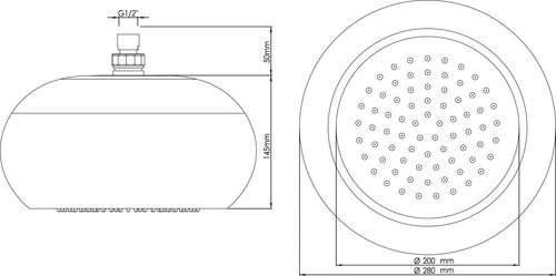 Technical image of Hudson Reed Showers Designer Round Shower Head (White & Chrome).