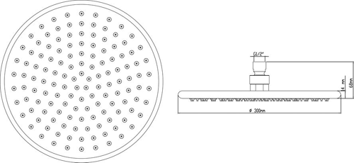 Technical image of Hudson Reed Showers Round Shower Head (300mm).