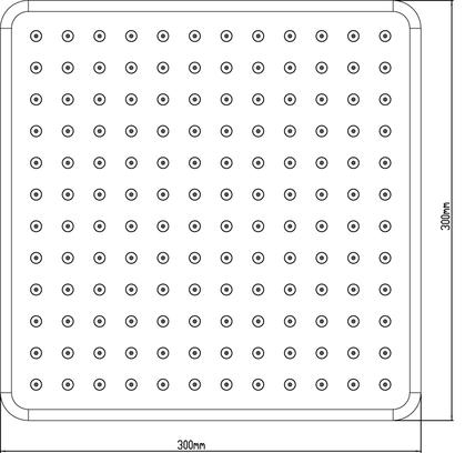 Technical image of Component Square Shower Head With Arm (300x300mm, Chrome).
