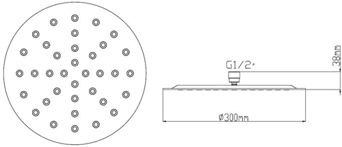 Technical image of Hudson Reed Showers Round Shower Head (Chrome, 300mm).