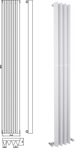Technical image of Hudson Reed Edifice Designer Vertical Radiator. 1800x240 (White).