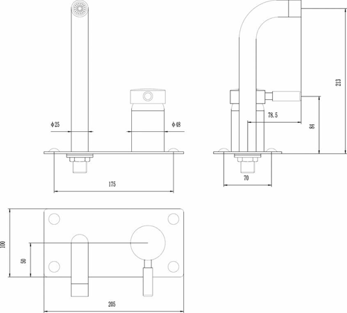 Technical image of Ultra Helix Wall Mounted Bath Filler & Basin Tap Pack (Chrome).