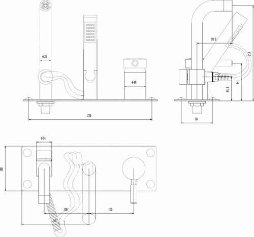 Technical image of Ultra Helix Wall Mounted Bath Shower Mixer & Basin Tap Pack (Chrome).