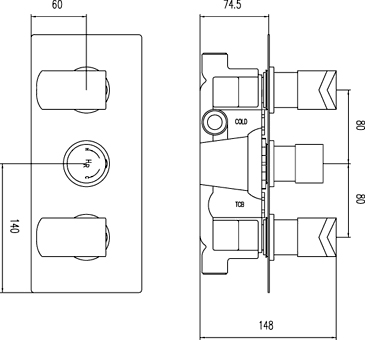 Technical image of Hudson Reed Hero Twin Concealed Thermostatic Shower Valve (Black).