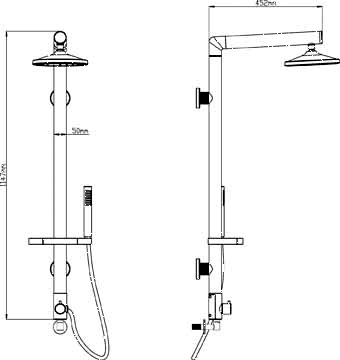 Technical image of Hudson Reed Hero Twin Thermostatic Shower Valve & Rigid Riser Set (Black).