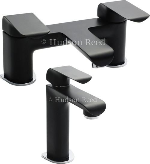 Larger image of Hudson Reed Hero Basin Mixer & Bath Filler Tap Set (Black & Chrome).