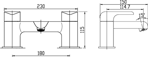 Technical image of Hudson Reed Hero Basin Mixer & Bath Filler Tap Set (Black & Chrome).