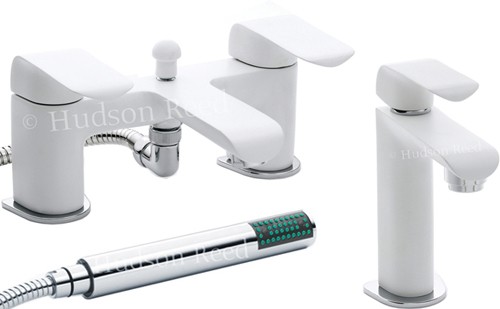 Larger image of Hudson Reed Hero Basin & Bath Shower Mixer Tap Set (White & Chrome).
