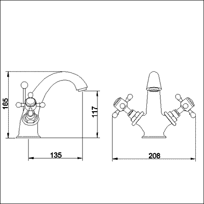 Technical image of York Mono Basin Mixer with free pop up waste