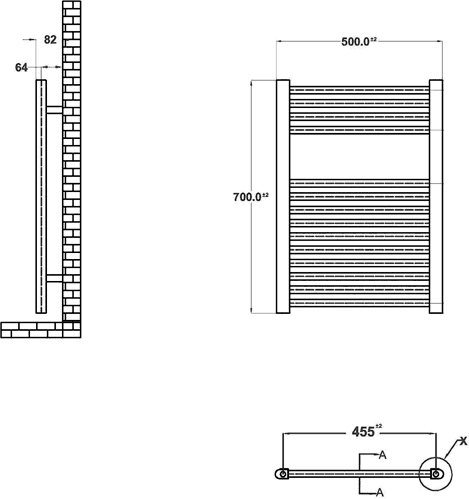 Technical image of Ultra Radiators Electric Bathroom Radiator (Chrome). 500x700mm.