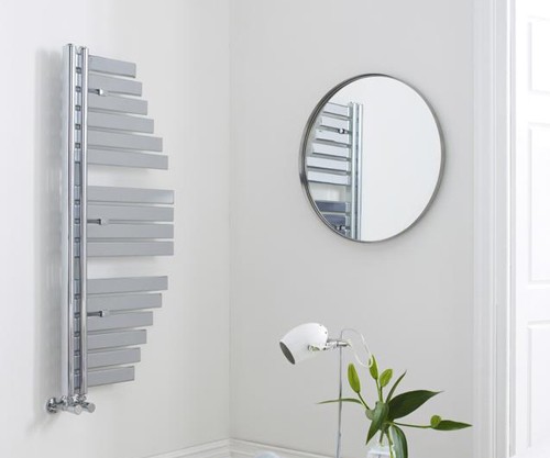 Example image of Hudson Reed Brunel Designer Vertical Radiator. 1100x483 (Chrome).