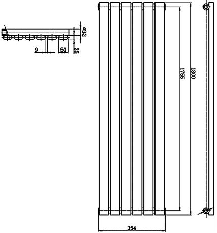 Technical image of Hudson Reed Radiators Revive Radiator (White). 354x1800mm. 2736 BTU.