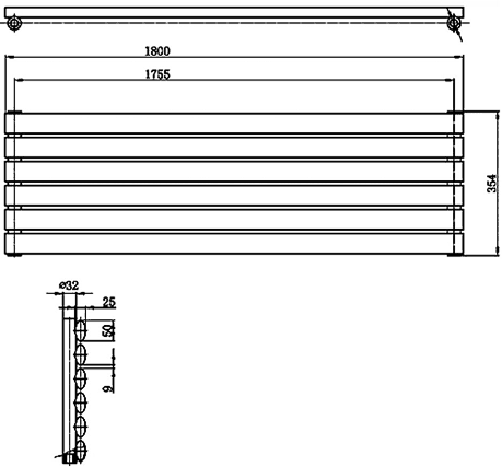 Technical image of Hudson Reed Radiators Revive Radiator (White). 1800x354mm. 2736 BTU.